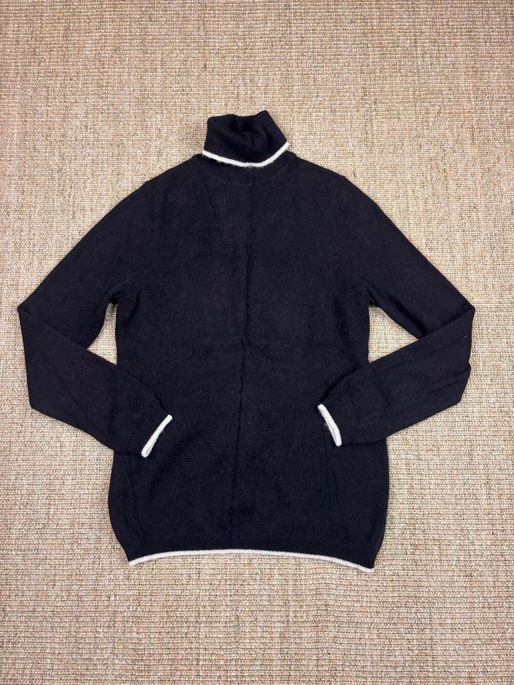 🖤 Morgan Taylor 100% Cashmere Turtleneck Sweater | Size L | Black Cream Trim